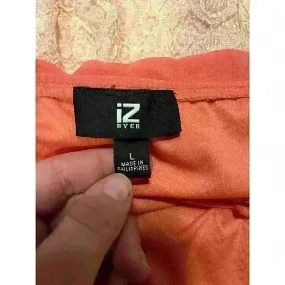 IZ Byer Women's Large V-Neck Coral Pink Flowy Dress with Lace Bottom Sleeveless - Picture 8 of 9